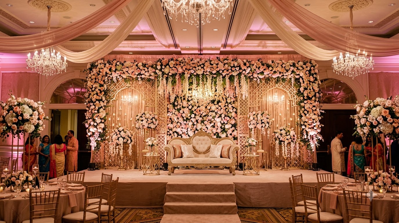 A grand stage setup for a college celebration