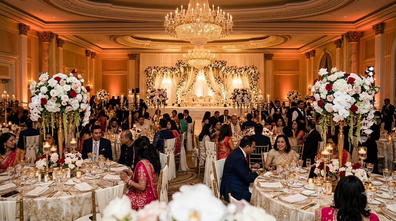 A luxury ballroom set for a live entertainment evening