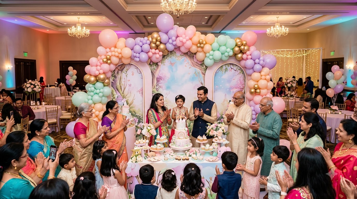 A family celebrating together at a festive gathering